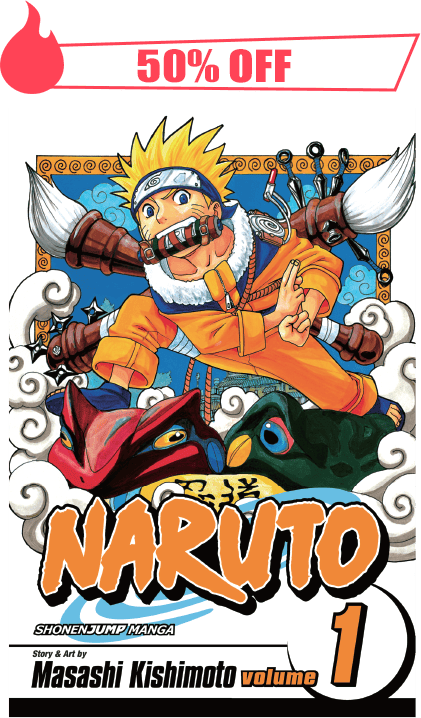 Cover of the manga series Naruto with a 50% off promotion.