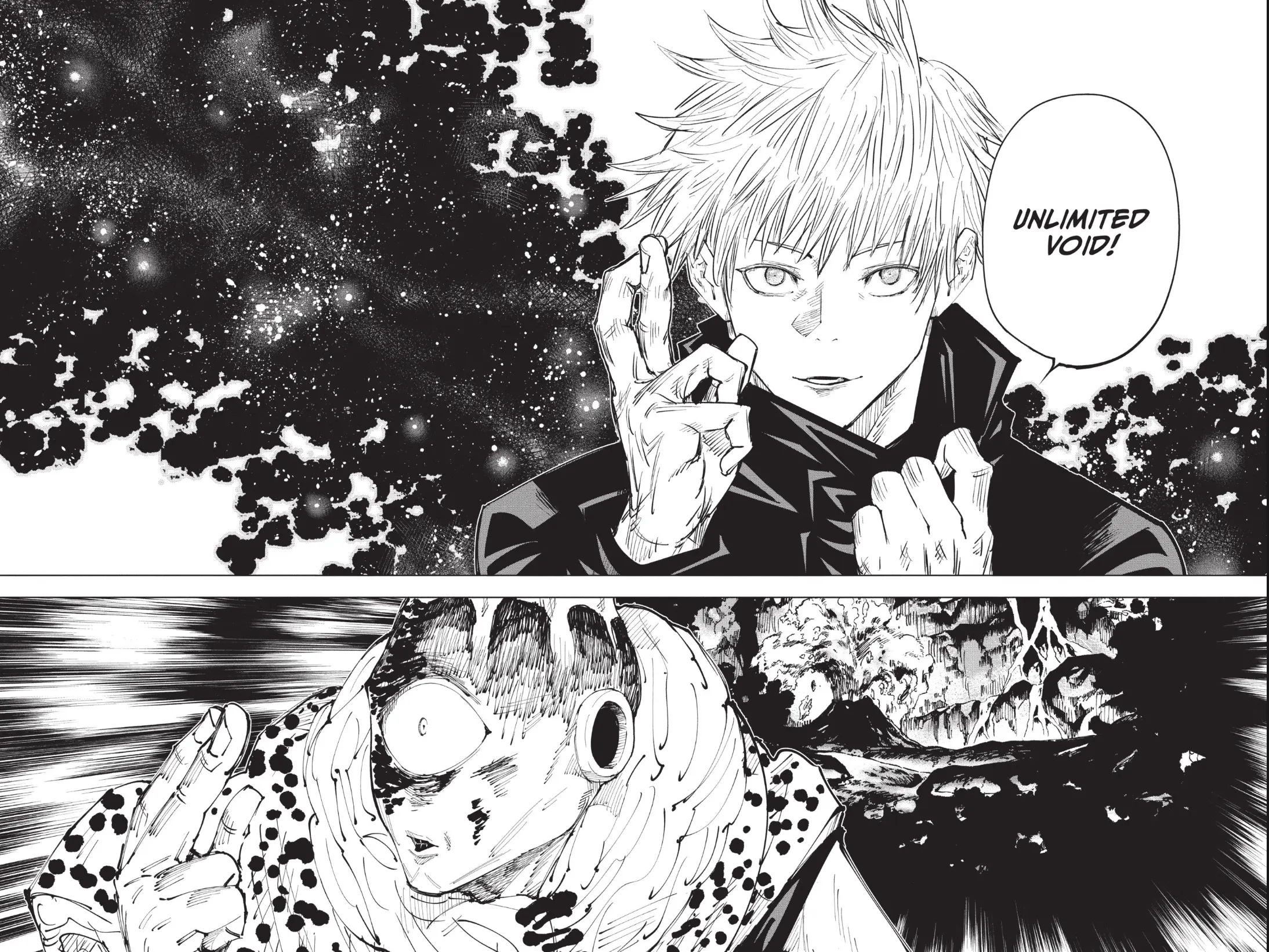 Manga panel of Gojo Satoru from Jujutsu Kaisen.